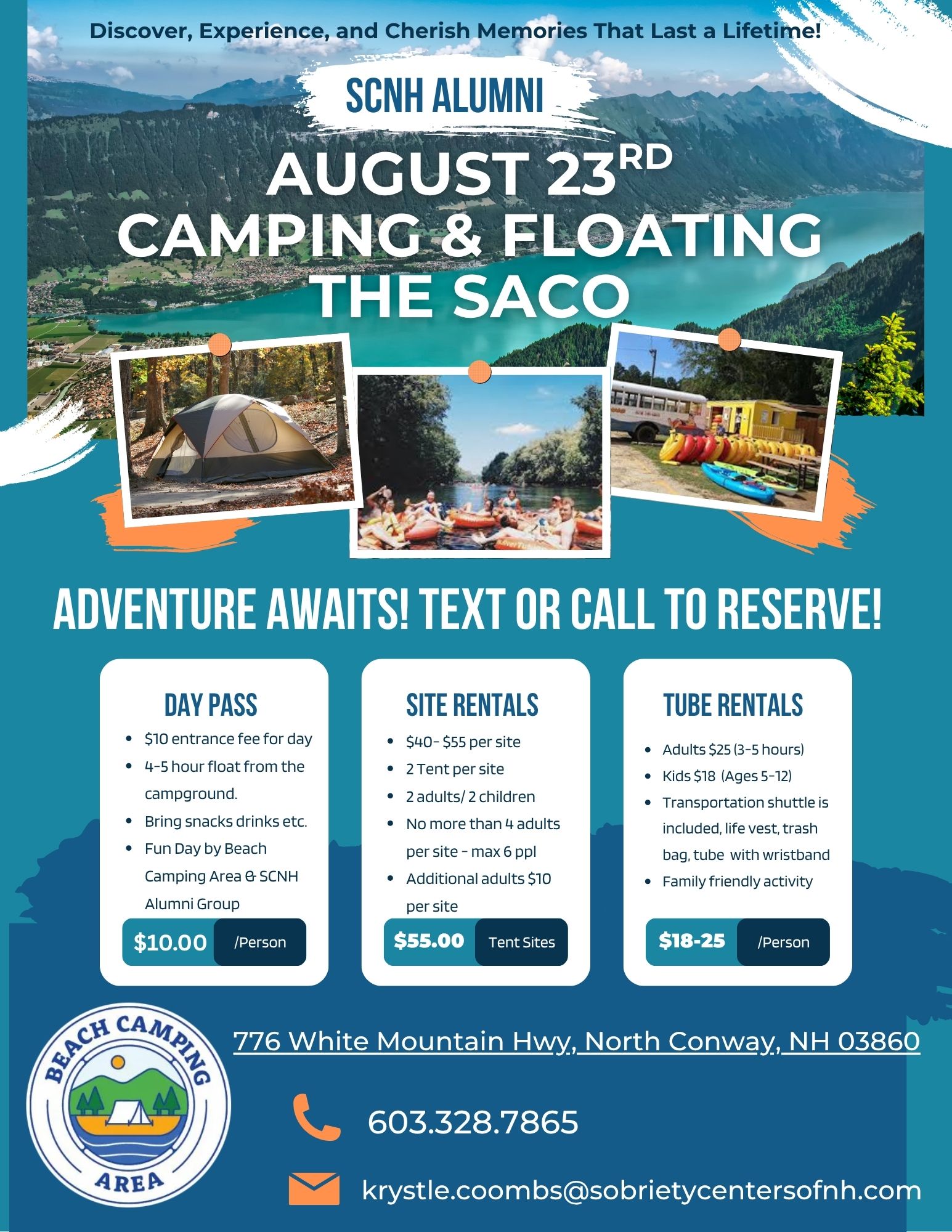 August 23 Alumni Event - Camping and Floating the Saco